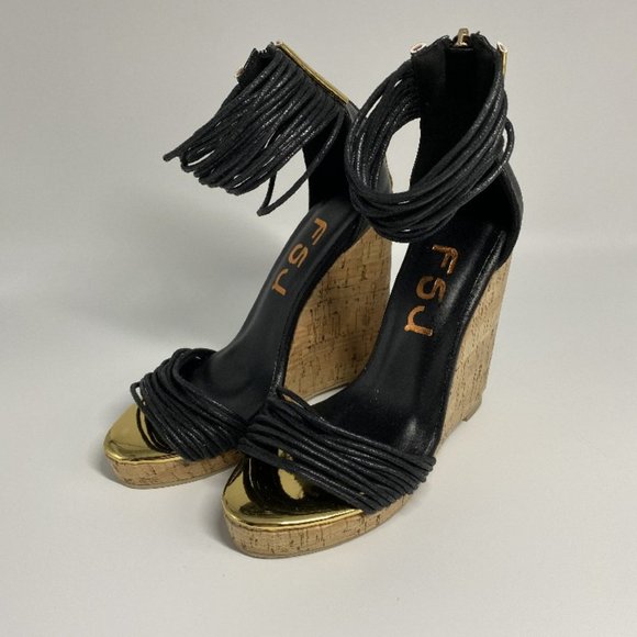 FSJ Women  Platform Cork Wedge High Heel Ankle - Picture 6 of 11